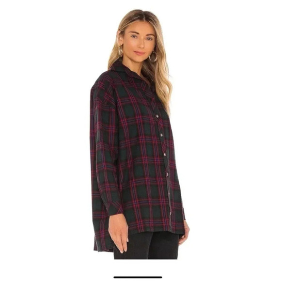 Women's‎ Lovers + Friends Shirt, XS, Green Plaid - Picture 3 of 8